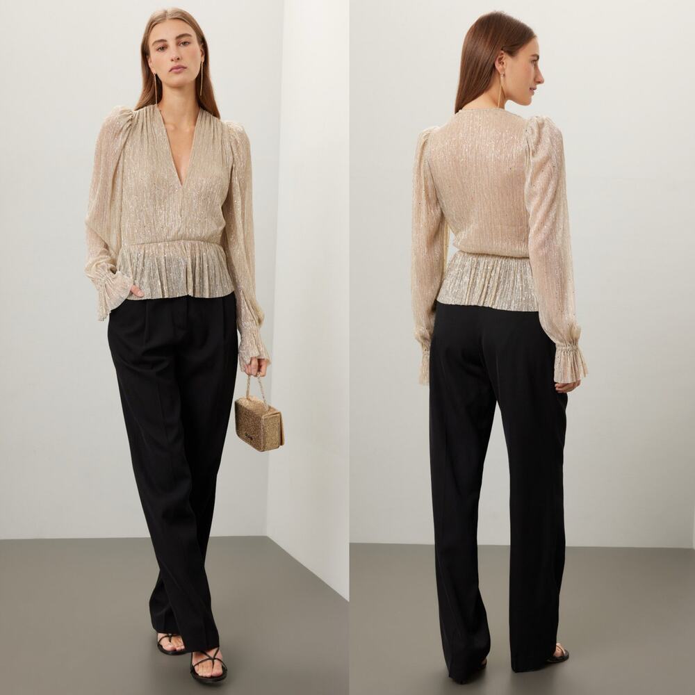 Sabina Musayev Liya Top Champagne Gold Sheer Blouse Size Medium - Picture 11 of 11